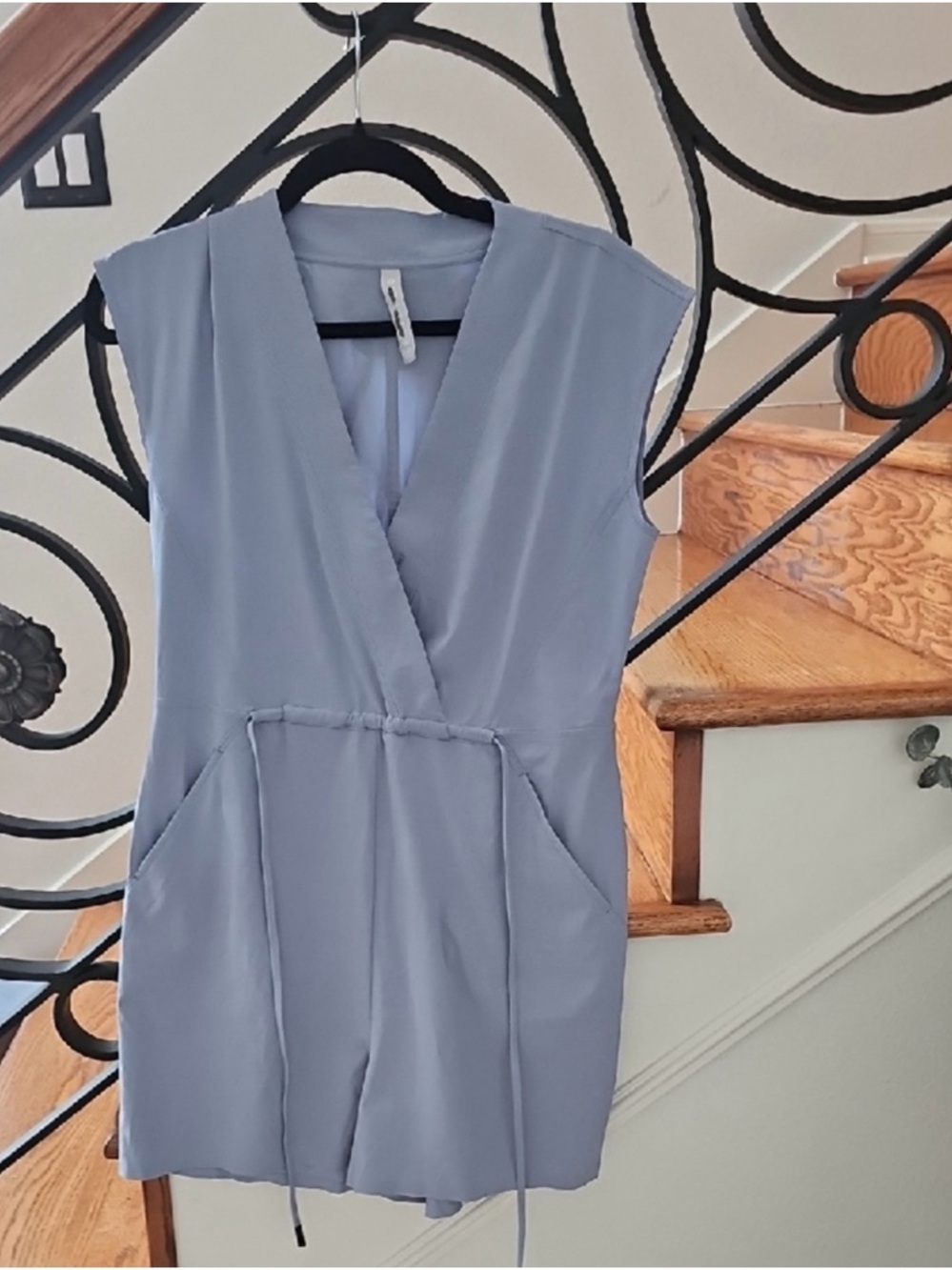 Athleta Light Blue Sleeveless V-Neck Drawstring Romper Size S